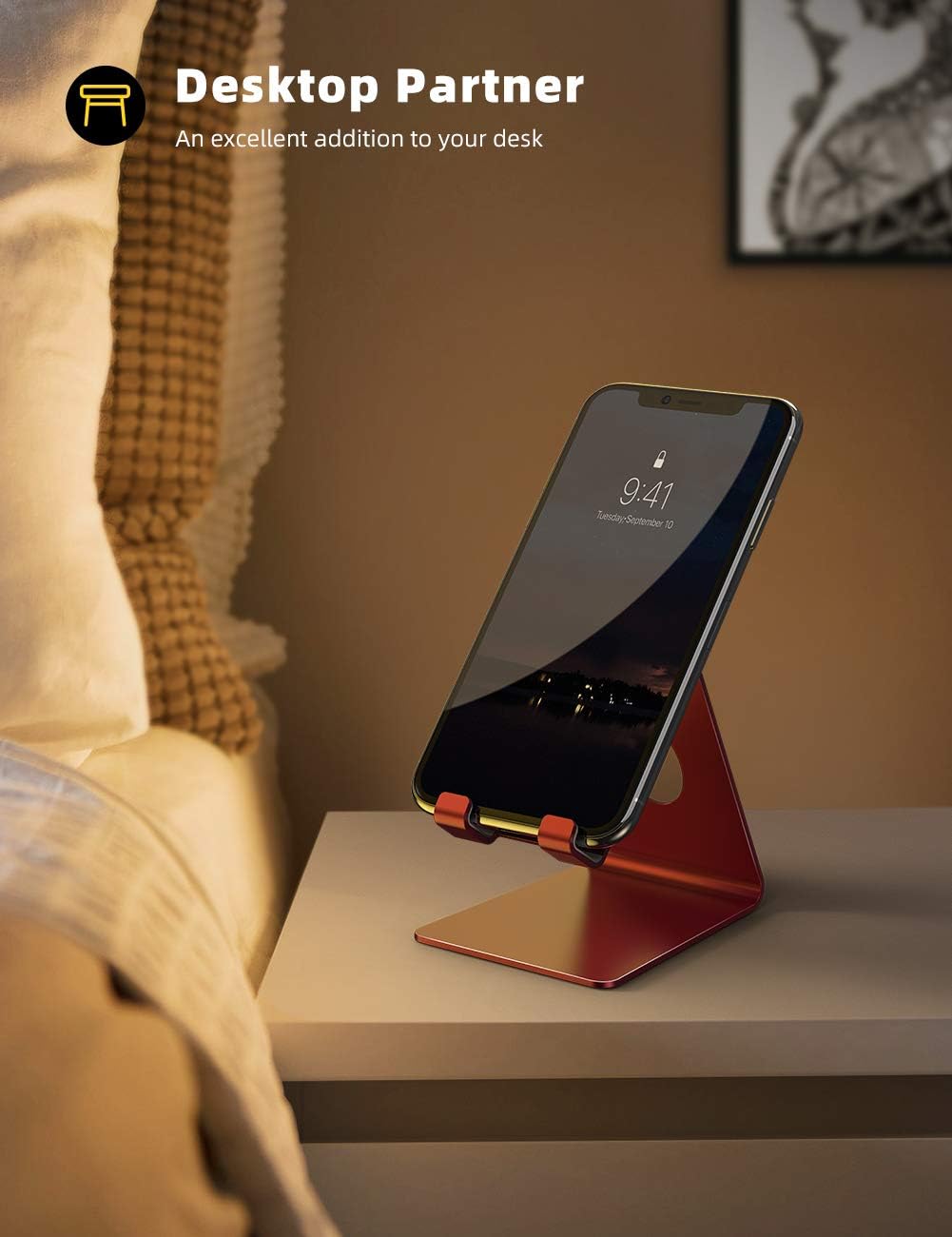Lamicall Cell Phone Stand, Phone Dock : Cradle, Holder, Stand Compatible with iPhone 6 6s 7 8 X Plus 5 5s 5c XS Max XR 11 Pro, All Android Smartphone, Charging Accessories Desk - Red