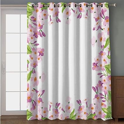 Blackout Patio Door Curtain Shabby Chic Decor Floral Frame With