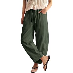 HJYUZP Linen Pants Women Summer Cotton Gauze Palazzo Barrel Pant | Womens Linen Pants, Wide Leg Drawstring, Boho Harem Balloo