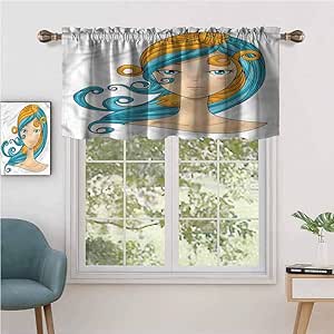 Cortina térmica aislada para decoración del hogar, cenefa azul para el