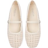 Newlady Gold Woven Mesh Mary Jane Flats for Women, Elegant Ballet Flats Square Toe Slip On, Breathable Lightweight Dressy Walking Shoes with Adjustable Buckle for Work Casual