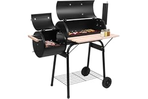 Outvita BBQ Charcoal Grill, Outdoor Patio Barbecue Cooker with Offset Smoker, Wheels and Tray for Balcony Picnics, Party and Camping