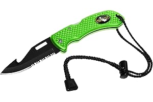 Saekodive Nami Folding Knife - Wrist Lanyard, Saltwater Resistant - Scuba Diving, Spearfishing, Fishing, Hunting, Camping Gear (Green/S.S.)