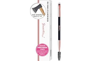 BUEART DESIGN Sharp Fine Line ULTRA THIN Stiff Brow Brushes for PRECISION eyebrows Eyeliner Duo ended Eye brow Spoolie Eyelash Brush Spiral Mascara Brush (Black & Rose Gold)