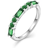 PYNZY 925 Sterling Silver Stackable Rings for Women, Square Round Birthstone Eternity Stacking Ring Band Jewelry Gifts for Her