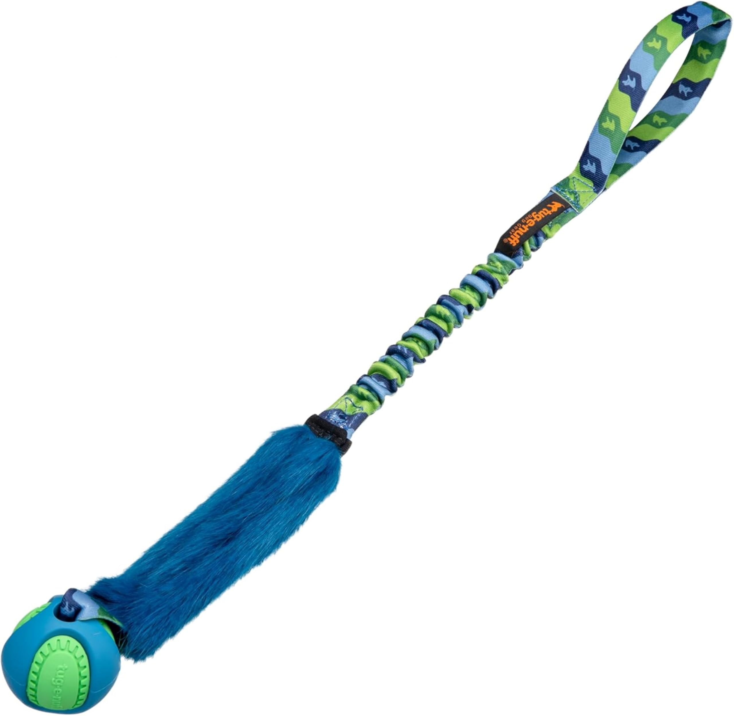 Tug-E-Nuff Fauxtastic PowerBall Bungee Tug (Green Pattern), Durable Fetch & Tug of War Faux Fur Tough Dog Toys with Rubber Ball, Interactive Dog Toys for Training Small, Medium, Large Dogs, 63 cm