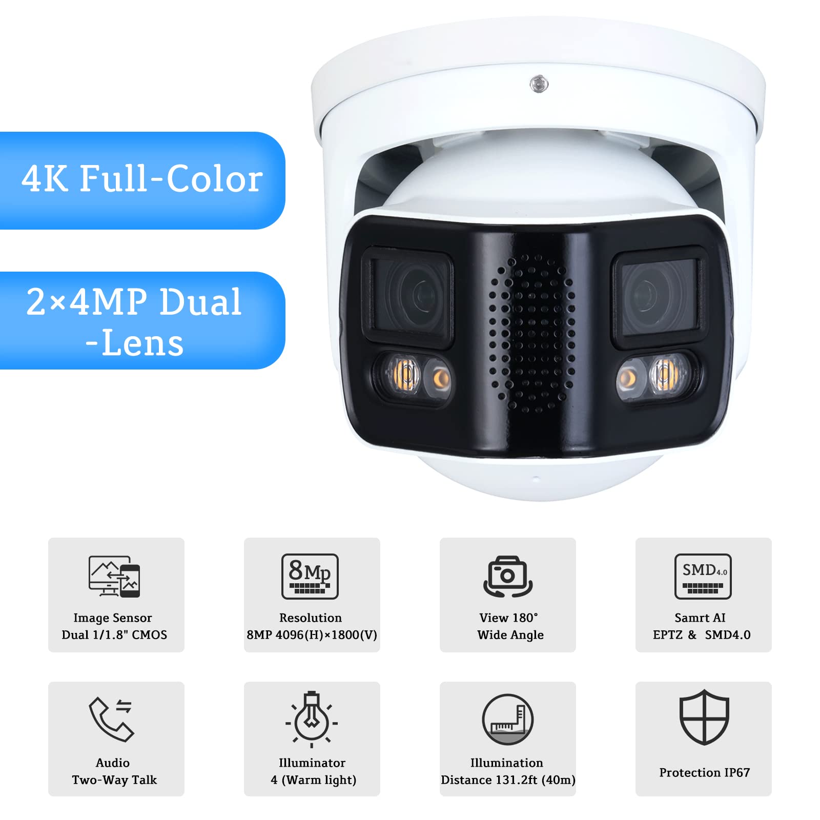 EmpireTech Security Wired Camera Outdoor 4K Full-Color 2×4MP Dual-Lens 1/1.8