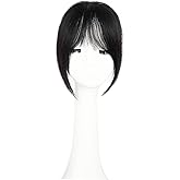 EINAEY Clip in Bangs, 100% Real Human Hair Fake Bangs Natural Black Clip in Hair Extensions French Bangs Fringe with Temples Hairpieces for Women Natural Blend Curtain Bangs for Daily Wear