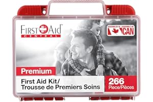 FIRST AID CENTRAL 266 Piece Premium First Aid Kit, Red