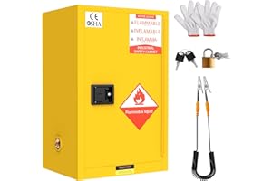 YOEXTO Fireproof Storage Cabinet 30 Gallon, 23.23" x 18.11" x 35" Galvanized Steel Flammable Cabinet, Chemical, Yellow