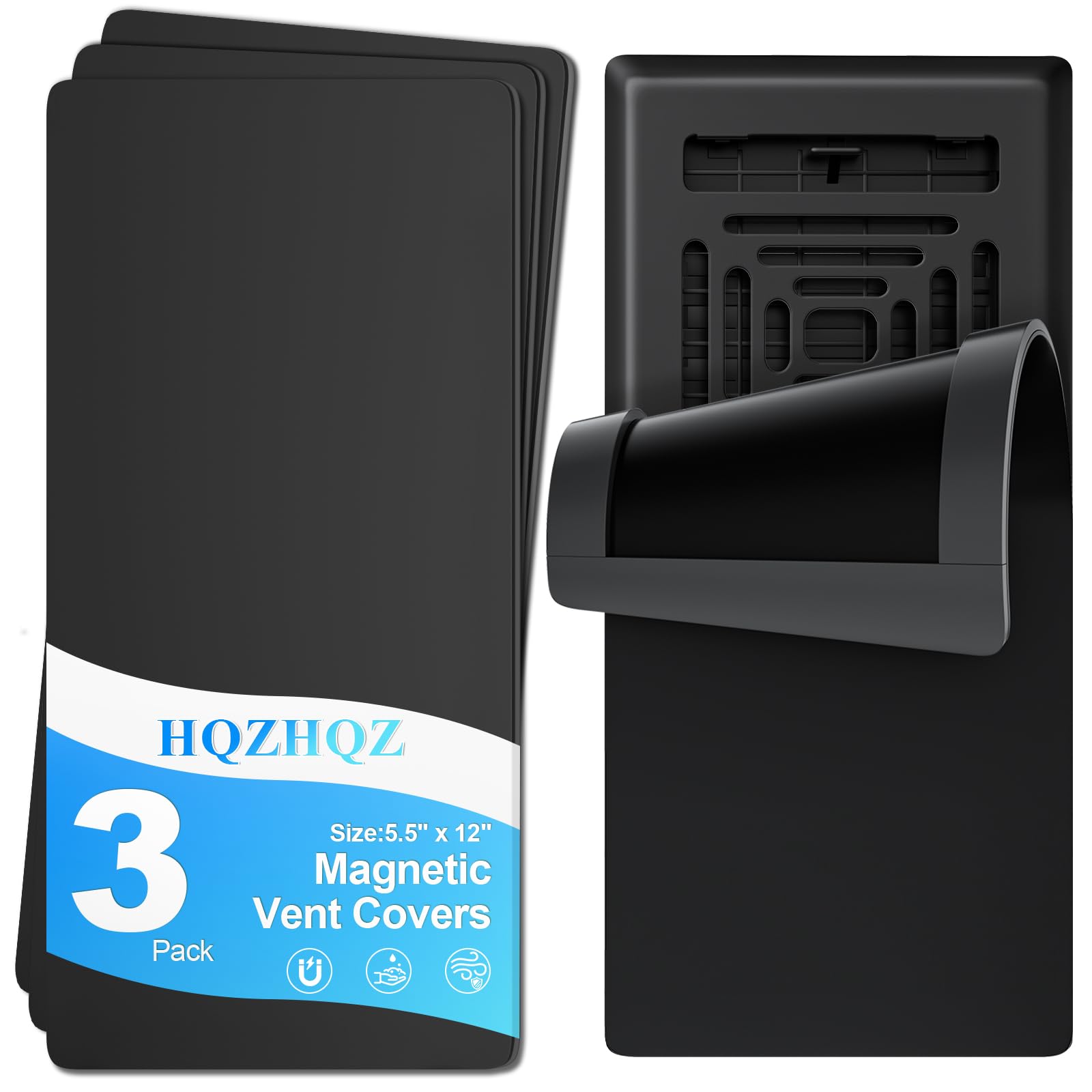 Photo 1 of Magnetic Vent Covers 3 Pack, for Complete Sealing of Residential Standard Floor Vent Covers 5.5" X 12" for Floor Wall and Ceiling Vent Covers RV Residential HVAC and Air Conditioning Vents Black