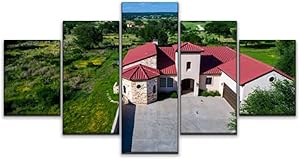 Skipvelo Luxury Mansion Home on Vineyard Winery Open Green Texas Hill Country Wall Art Canvas Prints Pictures Paintings Artwork Home Decor Stretched and Framed - 5 Pieces