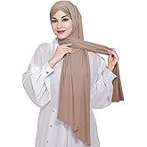 XEPST Instant Hijab for Women, Islamic Muslim Chiffon Hijab with Matching Cross Hijab Undercap Soft Instant Hijab Ready to Wear Solid Color Headscarf Turban Wrap Hijab Scarf for Women, Khaki