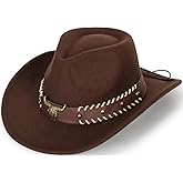 INOGIH Women Men Western Cowboy Cowgirl Hat Fedora with Pull-on Closure Outdoor Wide Brim Fedora Hat (M)