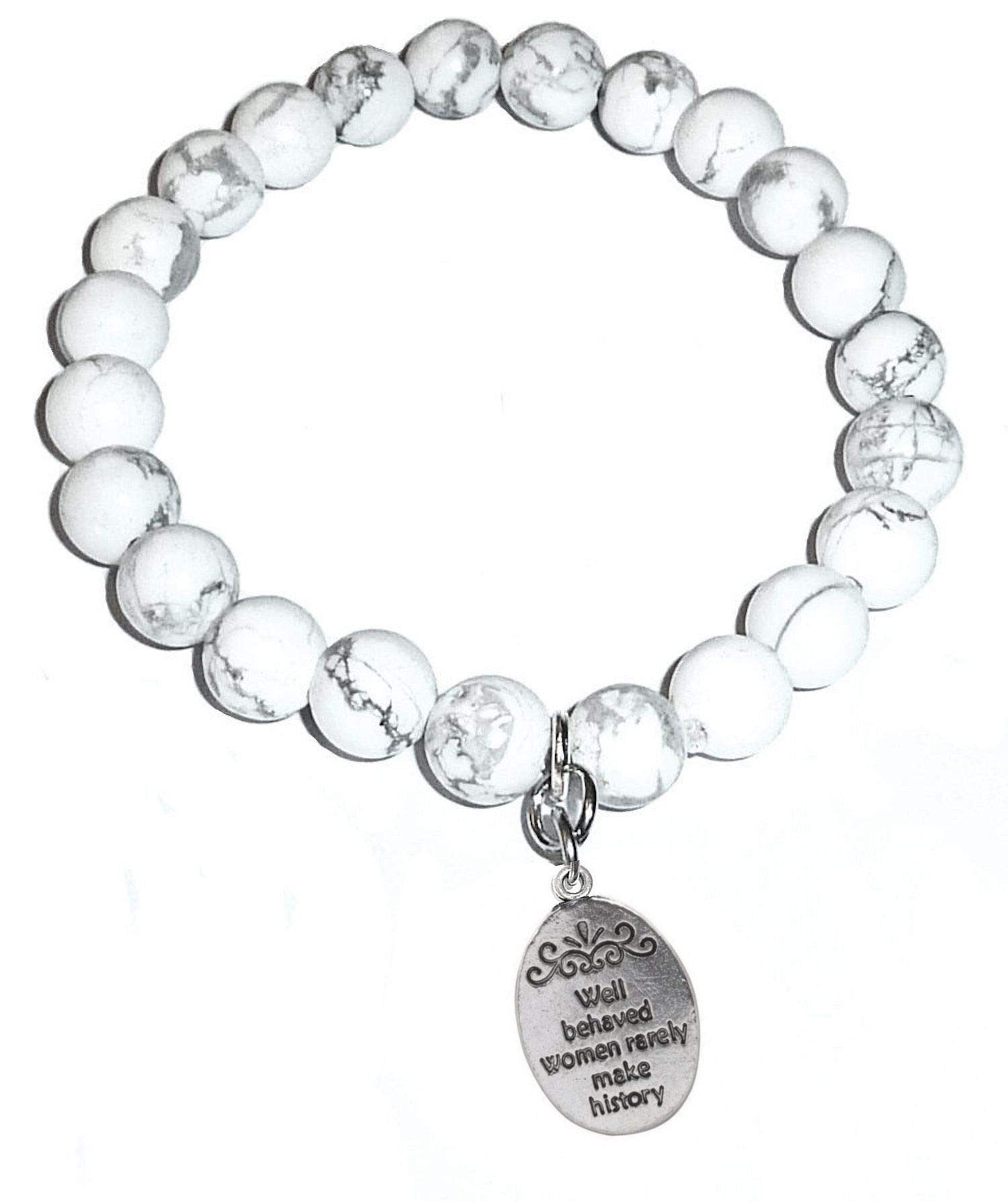 Hidden Hollow Beads Howlite Natural White Stone Women's Stretch Beaded Bracelet, Inspirational Message Charm, Stretch - Will fit most wrists., Stone