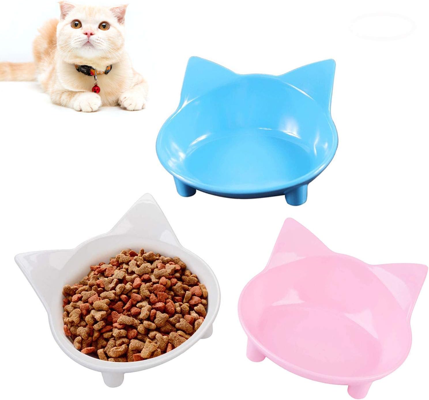 SUOXU Cat Bowls, Anti-slip Multi-purpose Pet Feeding Bowl,Pet Water Bowl Cat Feeding Bowl, 3-Pack Color Cat Dish Cat Food Bowl