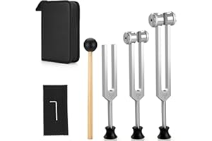 BJABTAN Tuning Forks for Healing Set (128Hz, 256Hz, 512Hz) - Includes 3 Pcs Weighted & Unweighted Forks, Wooden Resonator, 3 Bases, Wrench, Tuning Fork Carrying Bag - Essential Yoga and Meditation Accessories
