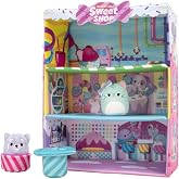 Squishville by Original Squishmallows Sweet Shop - Playset with 2-Inch Priya The Purple Panda, Tres&rsquo;zure The Teal Cat &amp; Bistro Table and Chair - Toys for Kids