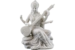 PEAKHILL_New Small Saraswati Playing Sitar-Height-3 Inches-Marble White Finish-for Car and Home Décor