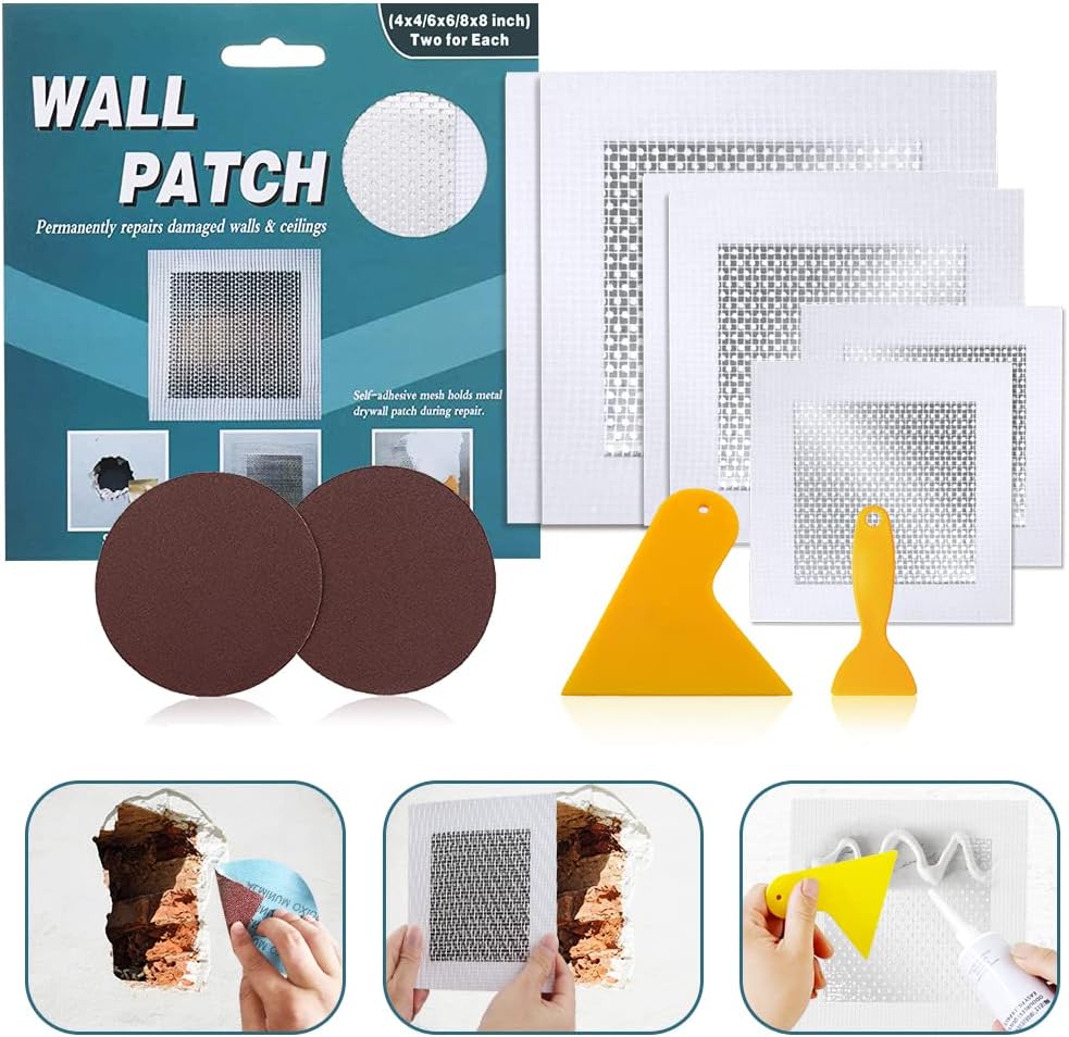 Tahikem Wall Repair Patch Kit 4x4 6x6 8x8 Self Adhesive Aluminum Mesh