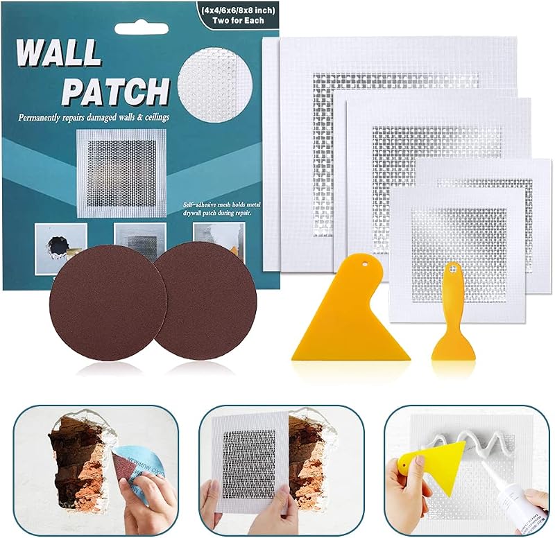 Tahikem Wall Repair Patch Kit 4x4 6x6 8x8 Self Adhesive Aluminum Mesh