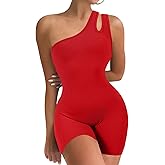 VUTRU Womens Sexy One Piece One Shoulder Two Halters Sleeveless Bodycon Shorts Jumpsuits Bodysuit Ribbed Sports Romper