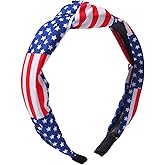 HIFANMM 4th of July Headband Independence Day Hair Accessories for Women Girls USA Flag Stars Hair Decoration Non Slip Wide Knotted Hair Band Patriotic Parade Makeup Decor Supplies 1 Pcs