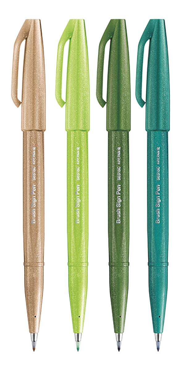 Pentel SES15C Brush Sign Pen Set 4 Piece Assortment Summer
