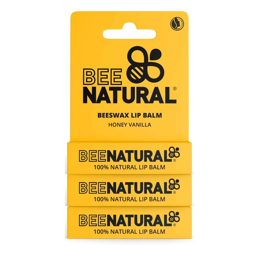 Bee Natural - 100% Natural Moisturising Lip Balm - Honey Vanilla - Pack of 3
