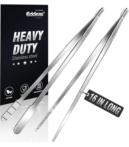 Yaomiao 4-Pack 12 Inch Stainless Steel Bar Tweezers - Serrated Tips For Bartending, Cooking, Garnish