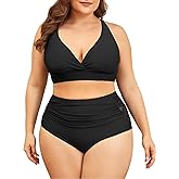 American Trends Womens Plus Size Bikini Set - Tummy Control, High Waisted 2 Piece Swimsuits Bathing Suits