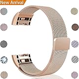 GEAK Fitbit Charge 2 Bands Metal,Milanese Loop Stainless Steel Replacement Accessories Magnetic Metal Large Bands for Fitbit Charge2 Rose Gold