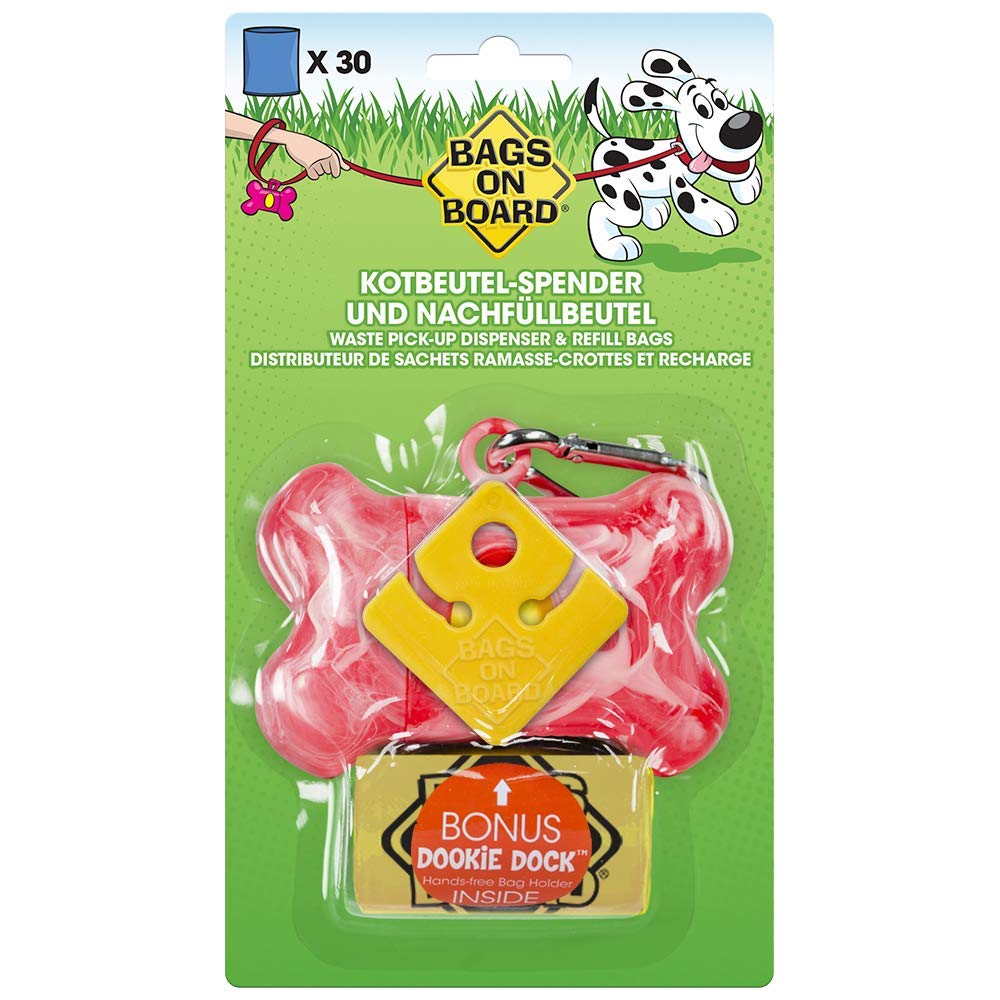 Bags on Board Dog Poo Pick-Up Bone Dispenser and Refill Bags, Pink