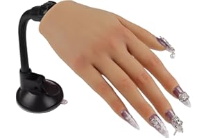 TGIRL Nail Pratice Training Hand for Acrylic Nails with Stand Bracket,Soft Silicone Maniquin Hand, Flexible Bendable Nail Practice Fake Hand for Nails Art Practice Tool