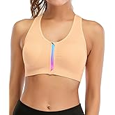 FLORATA Women's Zip Front Sports Bra Seamless Wirefree Post Surgery Bra Padded Sports Bras Yoga Bra with Removable Cups