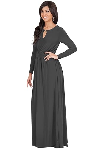 Qurvoo Women's Long Sleeve Maxi Dress | Empire Waist, Loose Fit Casual Dress With Pockets, Rayon Spandex, Fall Winter Style