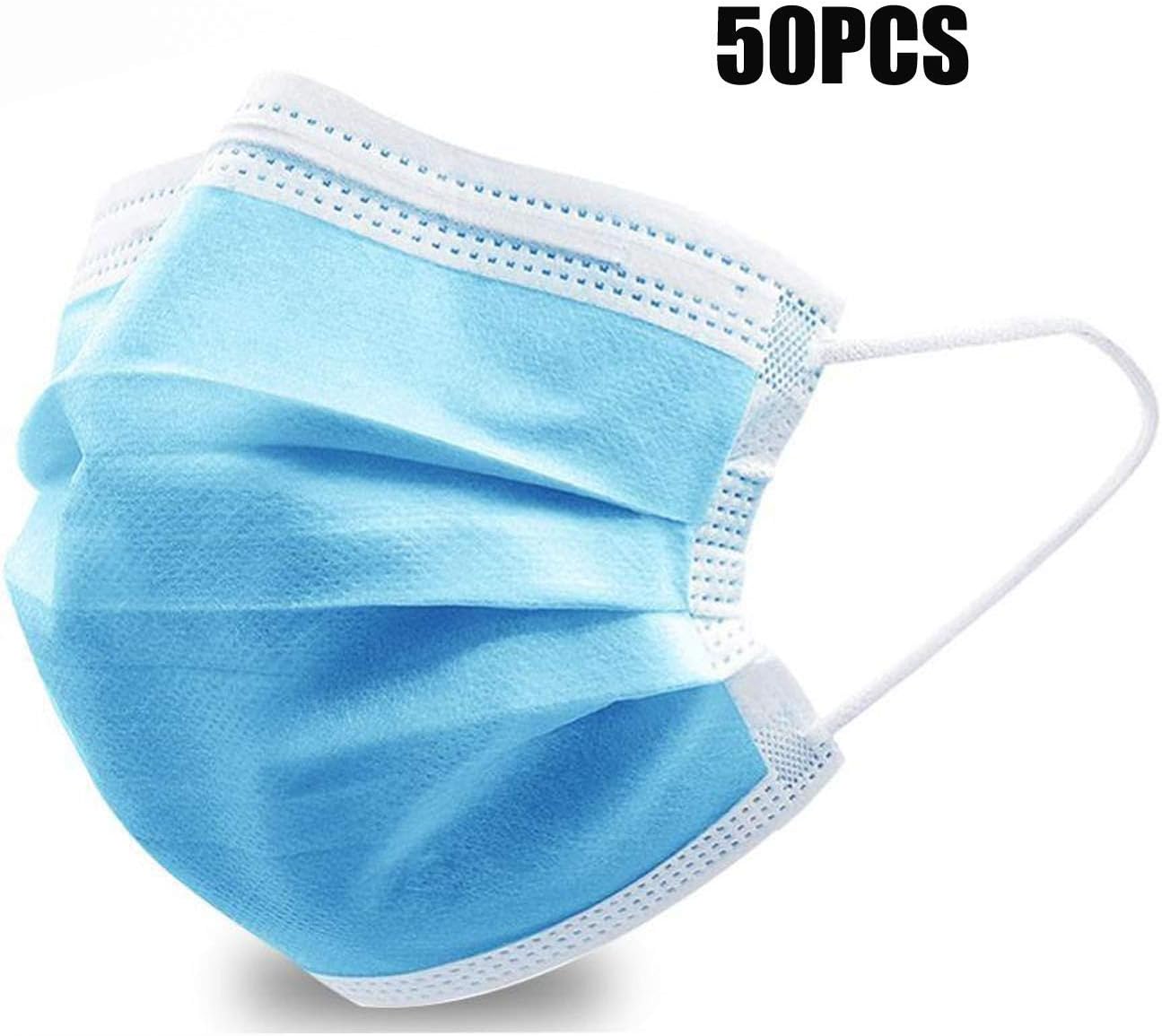 Soroling Personal 50PCS Filter 3-ply Face Protection Dust-Proof Anti Spittle Eye Mask for Earloop, Blue