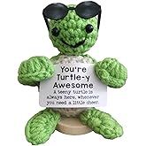 LanXiaLore Mini Funny Positive Crochet Animals Already Made Teacher Appreciation Gifts Turtle Stuffed Animal Emotional Support Crochet Inspirational Gifts for Women Birthday Gift Valentines Day Decor