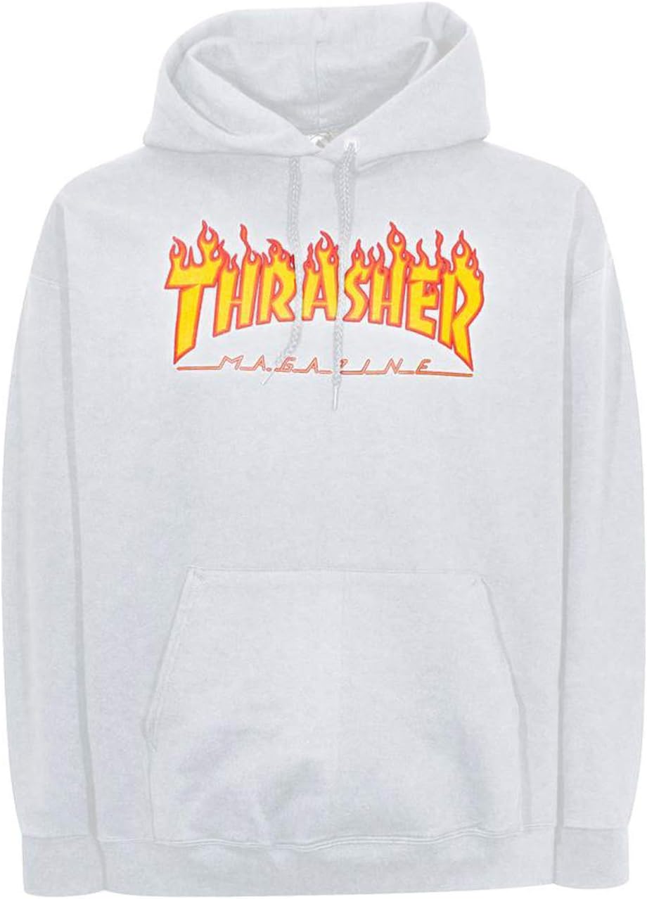 ThrasherMen's Flame Logo Long Sleeve Pullover Hoodie White