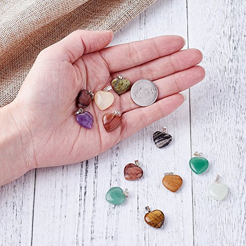 Fashewelry 20 Pieces Heart Shaped Natural Mixed Stone Pendants Charms Crystal Chakra Beads for DIY Necklace Jewelry Making - Thumbnail 3