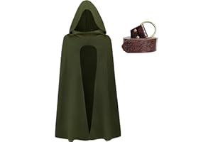 VANDERDYKEN Renaissance Costume Medieval Viking Hooded Cape Halloween Vintage Cloak with Belt Accessories Set for Men Women