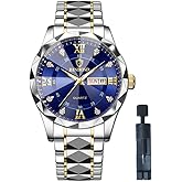 JOOEASI Men's Wrist Watches, Stainless Steel Watches for Men Week/Date Calendar Quartz Waterproof Watch for Men Business Dress Luminous Hands Men's Watch