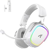 ATTACK SHARK G800 Ultralight Wireless RGB Gaming Headset Programmable-White | 7.1 Surround Sound,50mm Drivers,Memory Foam Ear Pads,Wired/2.4Ghz/BT,Durable Aluminum Frame,Detachable Mic for PC Mac Gamer