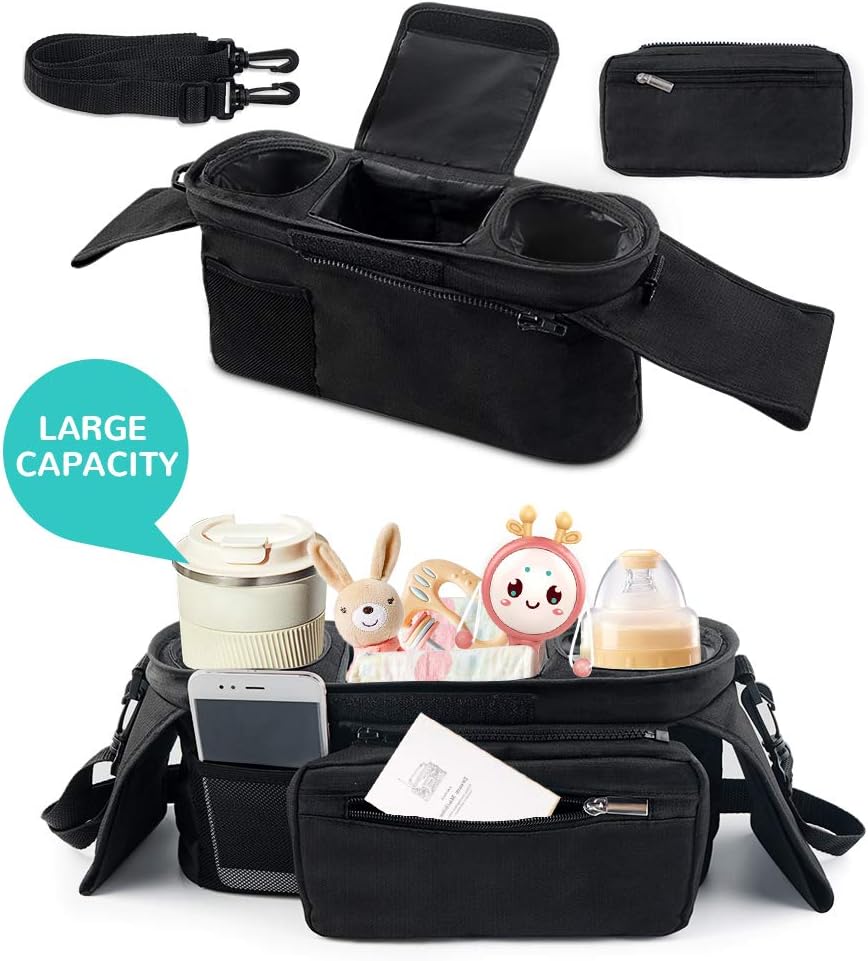 Mestron Universal Stroller Organizer Bag with Insulated Cup Holder- Detachable Zippered Bag & Adjustable Strap, Fits for All Baby Stroller Models like Uppababy, Baby Jogger, Britax, Bugaboo: Home Improvement