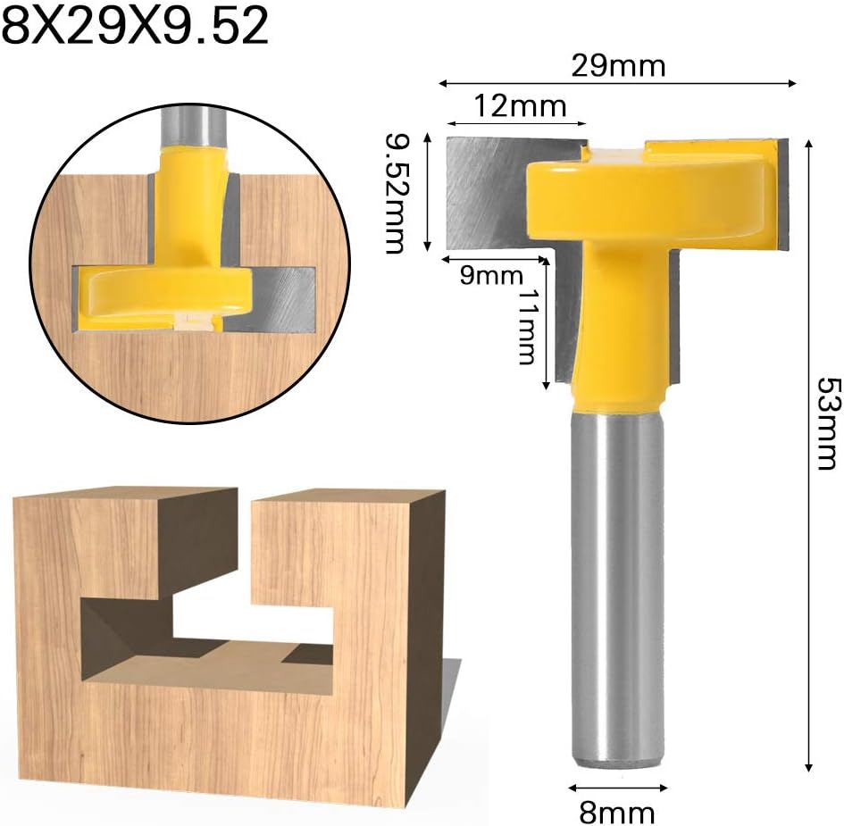WSOOX 3PCS T-Slot Milling Cutter Router Bit Set, 8mm Shank Carbide T-Track Slotting Woodworking Tool - Image 4