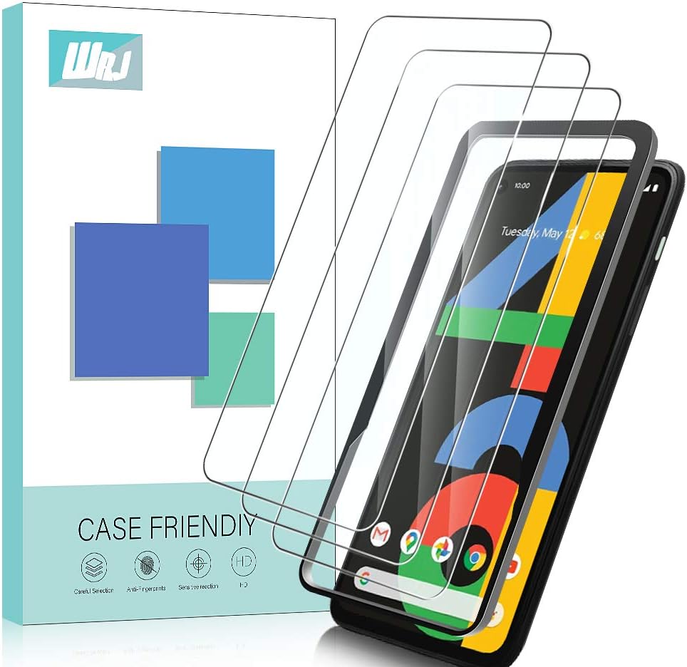 [3-Pack] WRJ for Google Pixel 4a Screen Protector,[Easy Installation Frame] HD Anti-Scratch Anti-Fingerprint No-Bubble 9H Hardness Tempered Glass
