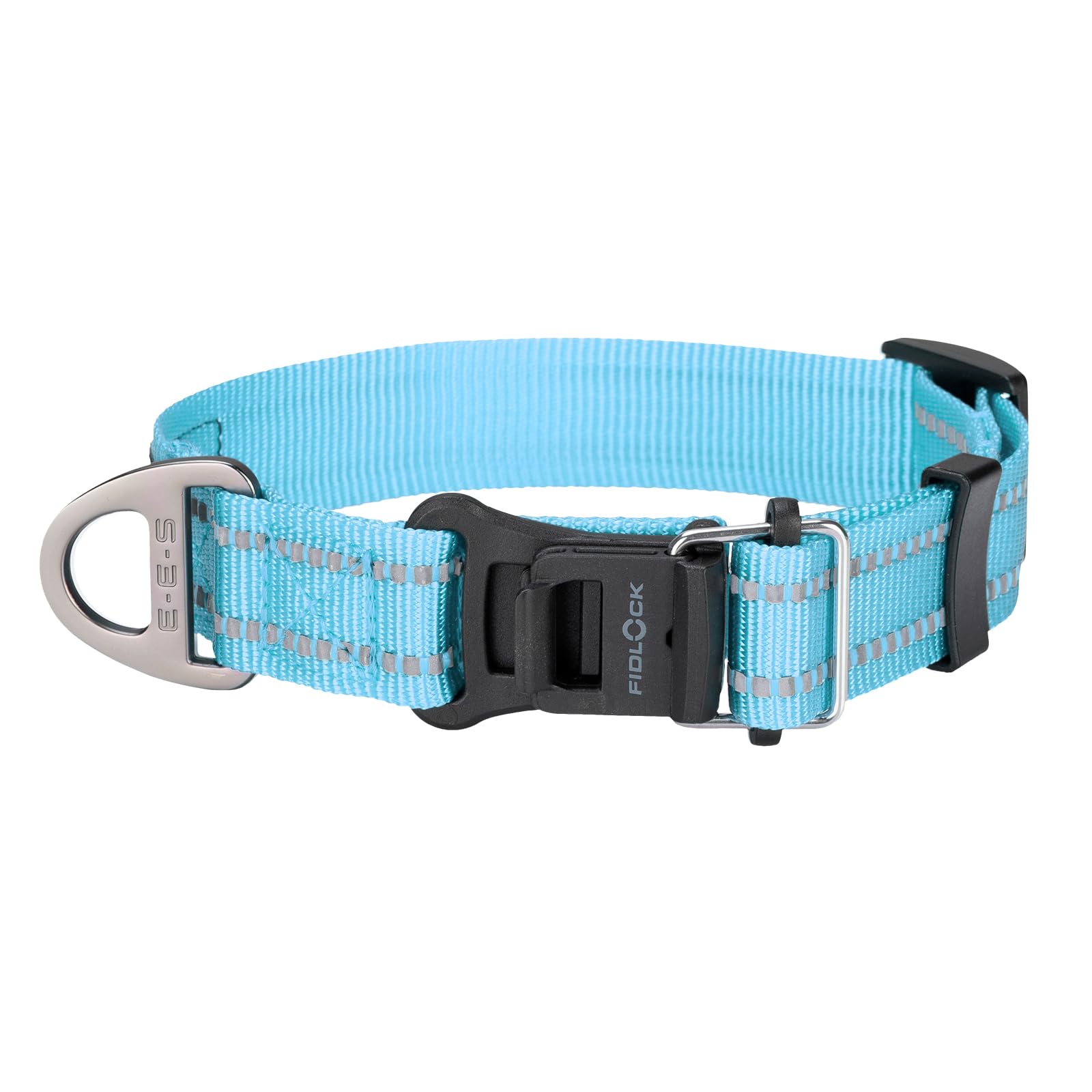 EXCELLENT ELITE SPANKER Secure Magnetic Clasp Dog Collar Nylon Adjustable Dog Collar with Reflective Stitchin for Small Medium Dogs Walking Training(LBLU)