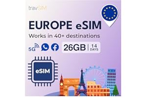 eSIM Europe | 26GB Data (4G/5G) | 14 Days | Data-Only | Stay Connected Across EU, UK and Swiss with Popular Messaging & Brows
