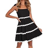 ZESICA Women's Summer Swing Mini Dress Casual Spaghetti Straps Sleeveless Smocked Backless Flowy A Line Sundress