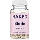 NAKED Biotin 10,000mcg - Max Strength Vitamin B7 Supplement for Healthy Hair, Skin & Nails Support - Non-GMO, Gluten-Free, Vegan - Supports Keratin Production - 120 Capsules